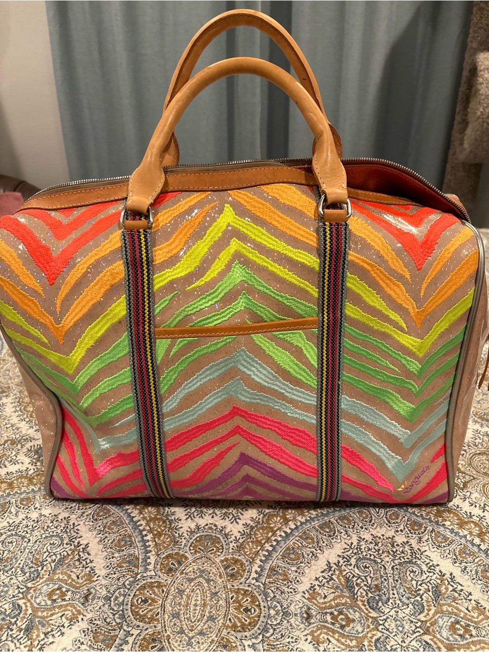 Consuela Neon Chevron Travel Bag - Orange, Green, Pink, Tan
